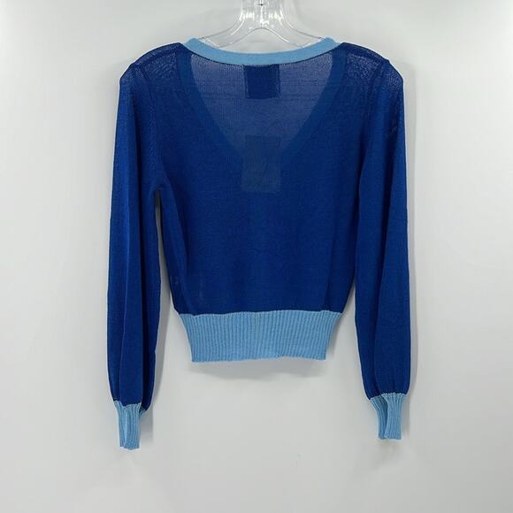 Jumper 1234 Women's Open Weave Colorblock Cardigan - Blue/Wedgewood - 1 - NWT - Picture 5 of 5